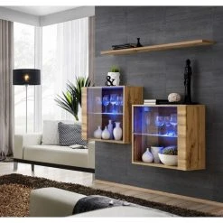 Meilleure affaire 🔥 Paris Prix Lot De 2 Vitrines Murales & Étagère Switch SBIII 130cm Naturel 🛒