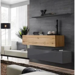 Vente flash 🥰 Paris Prix Lot De 2 Bancs Muraux & Étagère Switch SBII 130cm Gris & Naturel 🧨