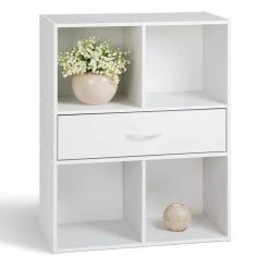 Vente flash 🧨 Paris Prix Étagère 4 Niches & 1 Tiroir Bura 80cm Blanc 🎉