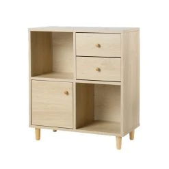 De gros 😍 Casame Meuble De Rangement 4 Cases 1 Porte 2 Tiroirs Effet Bois - H 67cm 🥰