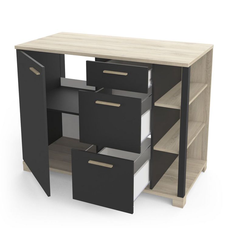 Offres ???? Meuble De Cuisine Bas 1 Porte 3 Tiroirs 3 Niches Style Industriel L120cm MARKET ???? 4 Offres ???? Meuble De Cuisine Bas 1 Porte 3 Tiroirs 3 Niches Style Industriel L120cm MARKET ???? – Image 2