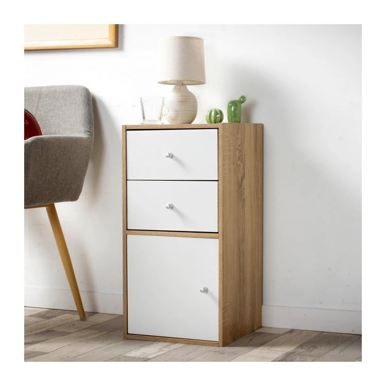 De gros 🌟 Casame Meuble De Rangement 2 Tiroirs Et 1 Porte Décor Chêne - L32 X P30 X H63 Cm ❤️ 4 De gros 🌟 Casame Meuble De Rangement 2 Tiroirs Et 1 Porte Décor Chêne - L32 X P30 X H63 Cm ❤️ – Image 2