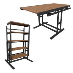 Grosses soldes ???? BLUMIE Etagère Modulable (H125 X L78 X P62 Cm) Convertible En Table - Style Industriel - Couleur Noyer ????