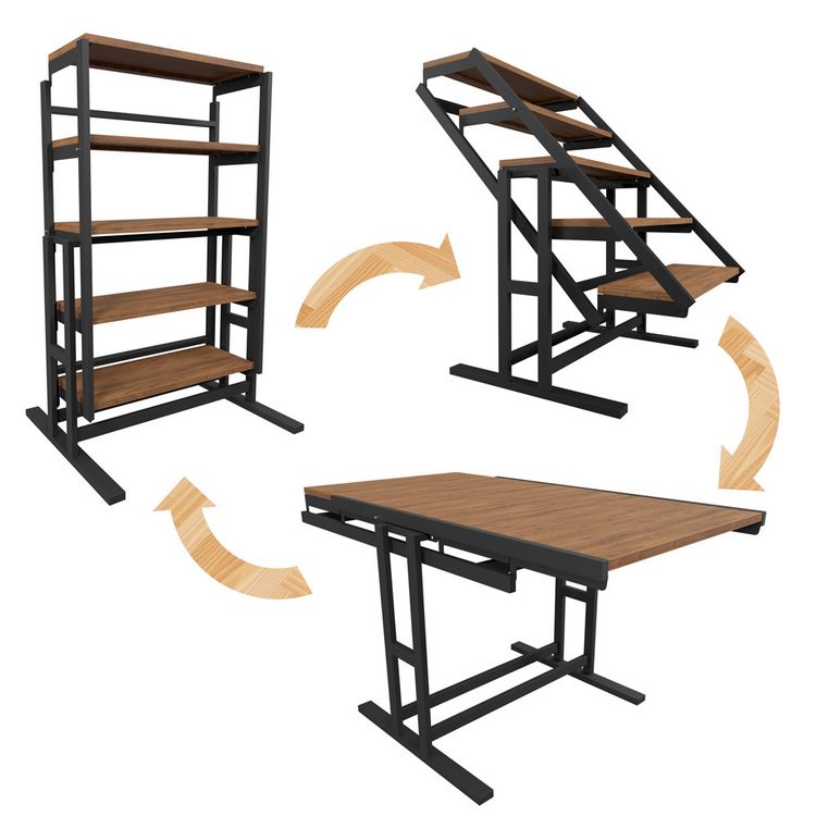 Grosses soldes ???? BLUMIE Etagère Modulable (H125 X L78 X P62 Cm) Convertible En Table - Style Industriel - Couleur Noyer ???? 4 Grosses soldes ???? BLUMIE Etagère Modulable (H125 X L78 X P62 Cm) Convertible En Table - Style Industriel - Couleur Noyer ???? – Image 2