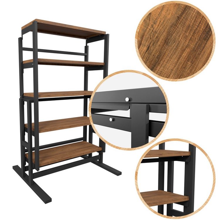 Grosses soldes ???? BLUMIE Etagère Modulable (H125 X L78 X P62 Cm) Convertible En Table - Style Industriel - Couleur Noyer ???? 5 Grosses soldes ???? BLUMIE Etagère Modulable (H125 X L78 X P62 Cm) Convertible En Table - Style Industriel - Couleur Noyer ???? – Image 3