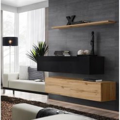 Coupon ⭐ Paris Prix Lot De 2 Bancs Muraux & Étagère Switch SBII 130cm Naturel & Noir ????