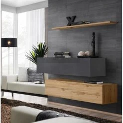 Promo 🥰 Paris Prix Lot De 2 Bancs Muraux & Étagère Switch SBII 130cm Naturel & Gris 👍