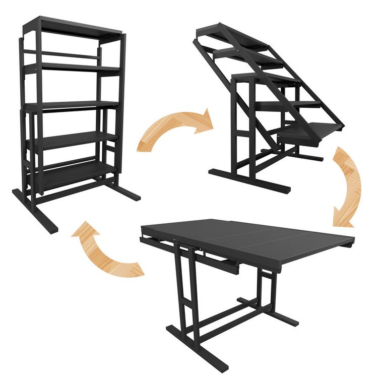 Meilleure affaire ???? BLUMIE Etagère Modulable (H125 X L78 X P62 Cm) Convertible En Table - Style Industriel - Couleur Ebène ???? 4 Meilleure affaire ???? BLUMIE Etagère Modulable (H125 X L78 X P62 Cm) Convertible En Table - Style Industriel - Couleur Ebène ???? – Image 2