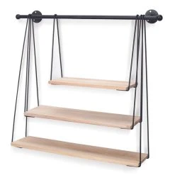 Coupon 🥰 The Home Deco Factory Etagère Murale Filaire à 3 Balancelles - Noir Et Effet Bois 💯