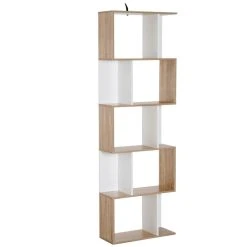 Bon marché 🎉 HOMCOM Bibliothèque étagère Meuble De Rangement Design Contemporain En S 5 étagères 60L X 24l X 185H Cm Coloris Chêne Blanc 🛒