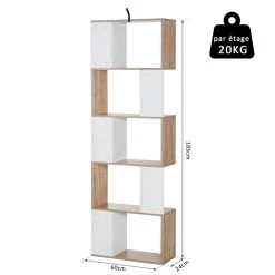 Bon marché 🎉 HOMCOM Bibliothèque étagère Meuble De Rangement Design Contemporain En S 5 étagères 60L X 24l X 185H Cm Coloris Chêne Blanc 🛒 -VIDAXL Shop unnamed file 1469