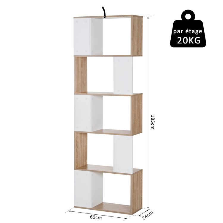 HOMCOM Bibliothèque étagère meuble de rangement design contemporain en S 5 étagères 60L x 24l x 185H cm coloris chêne blanc Bon marché ???? HOMCOM Bibliothèque étagère Meuble De Rangement Design Contemporain En S 5 étagères 60L X 24l X 185H Cm Coloris Chêne Blanc ???? -VIDAXL Shop unnamed file 1469