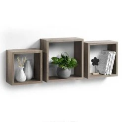 Remise 👍 Paris Prix Lot De 3 Étagères Murales Cube 30cm Chêne 🛒