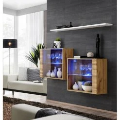 De gros 😀 Paris Prix Lot De 2 Vitrines Murales & Étagère Switch SBIII 130cm Naturel & Blanc 🧨