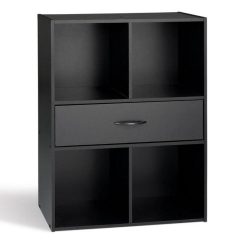 Grosses soldes ???? Paris Prix Étagère 4 Niches & 1 Tiroir Bura 80cm Noir ????