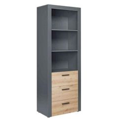 Remise ⌛ Paris Prix Étagère 3 Niveaux & 3 Tiroirs Magnisa 190cm Chêne & Gris ⌛