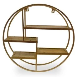 Offres 🤩 Paris Prix Étagère Murale Ronde Rany 75cm Naturel & Or 🥰