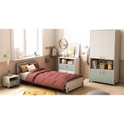 Acheter 🛒 Ensemble Chambre Complète Enfant Lit 90x190cm + Armoire + Chevet + Commode NOLAN 🎉