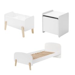Le moins cher ???? Vipack Lit 90x200 - Chevet 1 Porte Et Coffre à Jouets Kiddy - Blanc ????