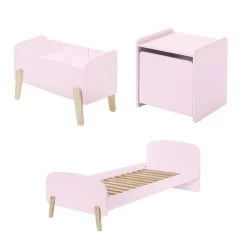 De gros 🔥 Vipack Lit 90x200 - Chevet 1 Porte Et Coffre à Jouets Kiddy - Vieux Rose 🎁