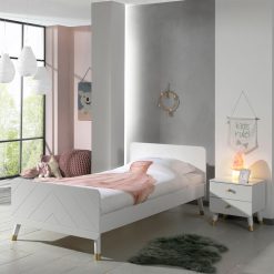 Offres ???? Vipack Lit 90x200 Sommier Inclus Et Chevet 2 Tiroirs Billy - Blanc Satin ????