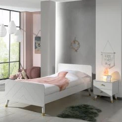 Offres 🥰 Vipack Lit 90x200 Sommier Inclus Et Chevet 2 Tiroirs Billy - Blanc Satin 😉