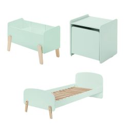 Promo ???? Vipack Lit 90x200, Chevet 1 Porte Et Coffre à Jouets Kiddy - Vert Menthe ????