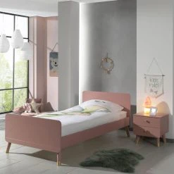 Meilleure vente 🥰 Vipack Lit 90x200 Sommier Inclus Et Chevet 2 Tiroirs Billy - Terra Rose 🔥