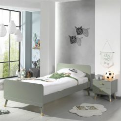 Meilleur prix ???? Vipack Lit 90x200 Sommier Inclus Et Chevet 2 Tiroirs Billy - Vert Olive ????