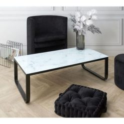 Sortie ???? SANSMARQUE Table Basse En Verre "effet Marbre" 105cm Blanc ❤️