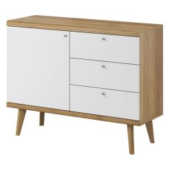 Promo ???? Buffet Scandinave 1 Porte Et 3 Tiroirs Pieds Bois Massif L107cm MINSK ????