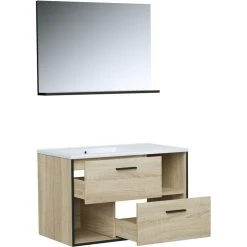 Bon marché 🔥 Ensemble Meuble De Salle De Bain Bloc 2 Tiroirs Avec Vasque Encastrée Et Miroir L80 Cm + Colonne ROXY 😉 -VIDAXL Shop unnamed file 1968