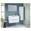 Acheter ✨ Ensemble Meuble De Salle De Bain Bloc 2 Tiroirs Avec Vasque Encastrée Et Miroir L80 Cm + Colonne HAPPY ⭐