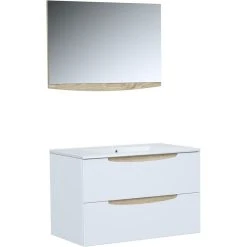 Les meilleures critiques de 😀 Ensemble Meuble De Salle De Bain Bloc 2 Tiroirs Avec Vasque Encastrée Et Miroir L80 Cm HAPPY 🎁