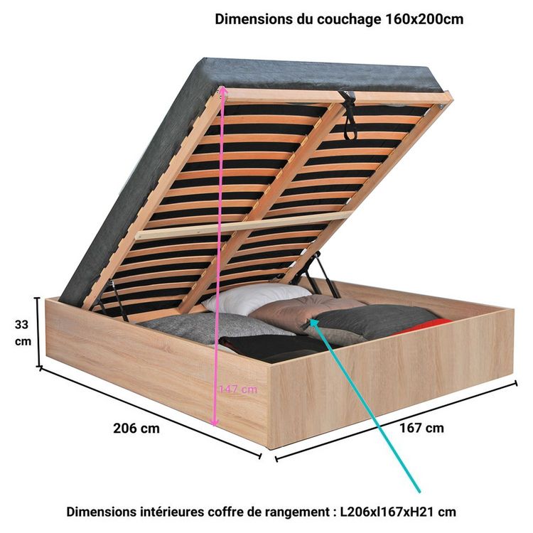 Lit coffre avec sommier relevable 160x200 cm MADRID Coupon ???? Lit Coffre Avec Sommier Relevable 160x200 Cm MADRID ???? -VIDAXL Shop unnamed file 2193