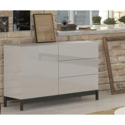 Remise 👏 Buffet Moderne Sur Pieds 1 Porte 3 Tiroirs L110cm FLORENCE 🎉