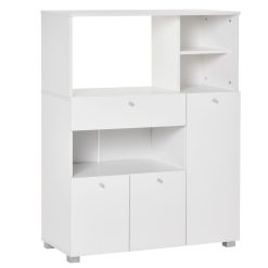 Meilleure affaire ???? HOMCOM HOMCOM Meuble De Cuisine Multi-rangements 2 Placards 4 Niches Tiroir Coulissant Dim. 90L X 40l X 120H Cm Panneaux Particules Blanc ????