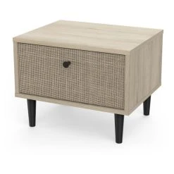 Sortie ❤️ Chevet 1 Tiroir Décor Effet Cannage L44cm HANOÏ 👍