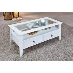 Budget 🔥 Table Basse Rectangulaire En Bois Massif 2 Tiroirs Plateau Verre L115cm CASSIS 💯 -VIDAXL Shop unnamed file 2605