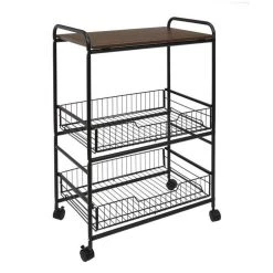 Nouveau 🎁 Paris Prix Desserte 2 Étagères & 2 Tiroirs Métal 86cm Noir 🔥