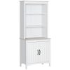 Vente flash ???? HOMCOM Armoire De Cuisine Buffet Haut 2 Portes 3 étagères Plateau MDF Panneaux Blanc Aspect Chêne Clair ????