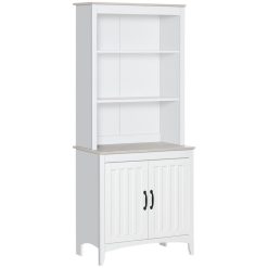Vente flash ???? HOMCOM Armoire De Cuisine Buffet Haut 2 Portes 3 étagères Plateau MDF Panneaux Blanc Aspect Chêne Clair ????