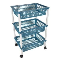 Promo 😀 Paris Prix Desserte De Cuisine 3 Niveaux 66cm Bleu Paon 🎉