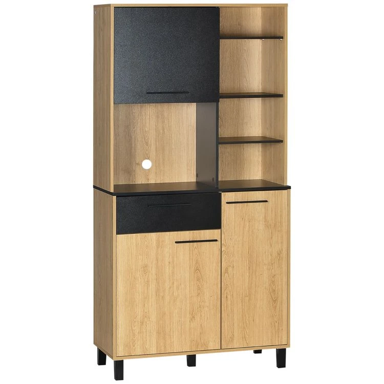 Bon marché 🤩 HOMCOM Buffet Haut Multi-rangement 3 Portes Tiroir 5 Niches Bicolore Aspect Bois Clair Noir ✨ 3 Bon marché 🤩 HOMCOM Buffet Haut Multi-rangement 3 Portes Tiroir 5 Niches Bicolore Aspect Bois Clair Noir ✨