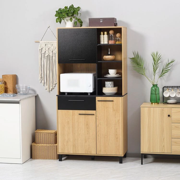 Bon marché 🤩 HOMCOM Buffet Haut Multi-rangement 3 Portes Tiroir 5 Niches Bicolore Aspect Bois Clair Noir ✨ 4 Bon marché 🤩 HOMCOM Buffet Haut Multi-rangement 3 Portes Tiroir 5 Niches Bicolore Aspect Bois Clair Noir ✨ – Image 2