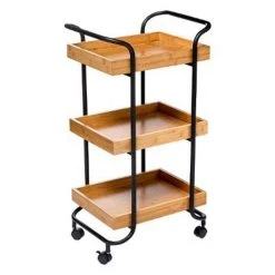 Budget 👏 Desserte 3 Niveaux Tribecart 82cm Naturel & Noir 🔔