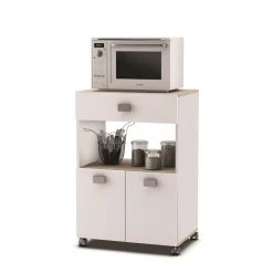 Grosses soldes 🌟 Desserte Micro Ondes 2 Portes 1 Tiroir à Roulettes L42 X P59,6 X H88,3 Cm THYM ❤️