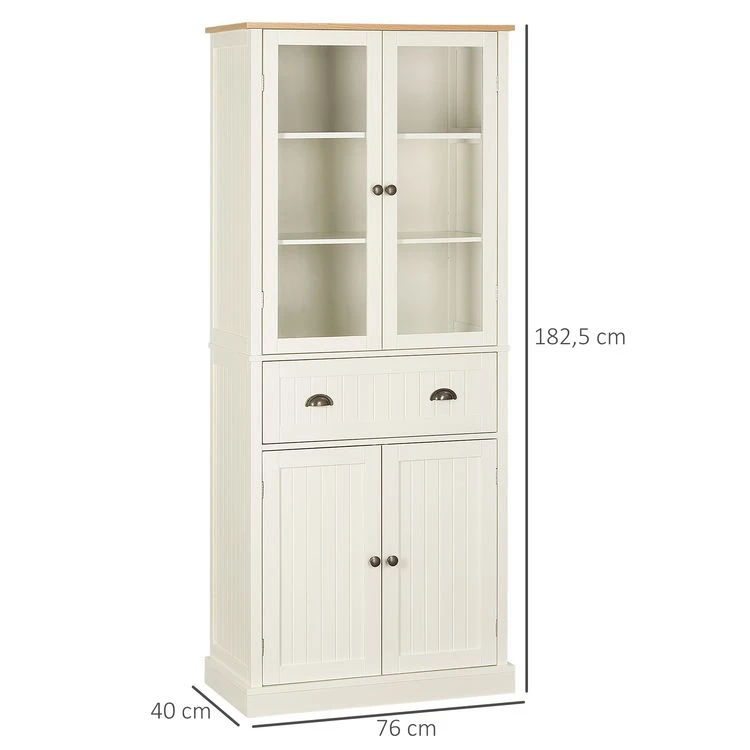 Remise 🧨 HOMCOM Armoire De Cuisine Buffet Haut 4 Portes Grand Tiroir Coulissant Dim. 76L X 40l X 182H Cm Panneaux Crème Verre 🎁 5 Remise 🧨 HOMCOM Armoire De Cuisine Buffet Haut 4 Portes Grand Tiroir Coulissant Dim. 76L X 40l X 182H Cm Panneaux Crème Verre 🎁 – Image 3