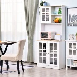 Grosses soldes 😍 HOMCOM HOMCOM Armoire De Cuisine Multi-rangements 3 Portes Vitrine Verre Avec étagère 2 Niches Grand Plateau MDF Blanc Chêne 🔔 -VIDAXL Shop unnamed file 436