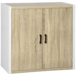 Offres 🔔 HOMCOM Buffet Meuble De Rangement Avec Placard 2 Portes Et 1 étagère Réglable MDF - Blanc Et Aspect Bois - Dim. 80I X 40P X 77H Cm 🌟
